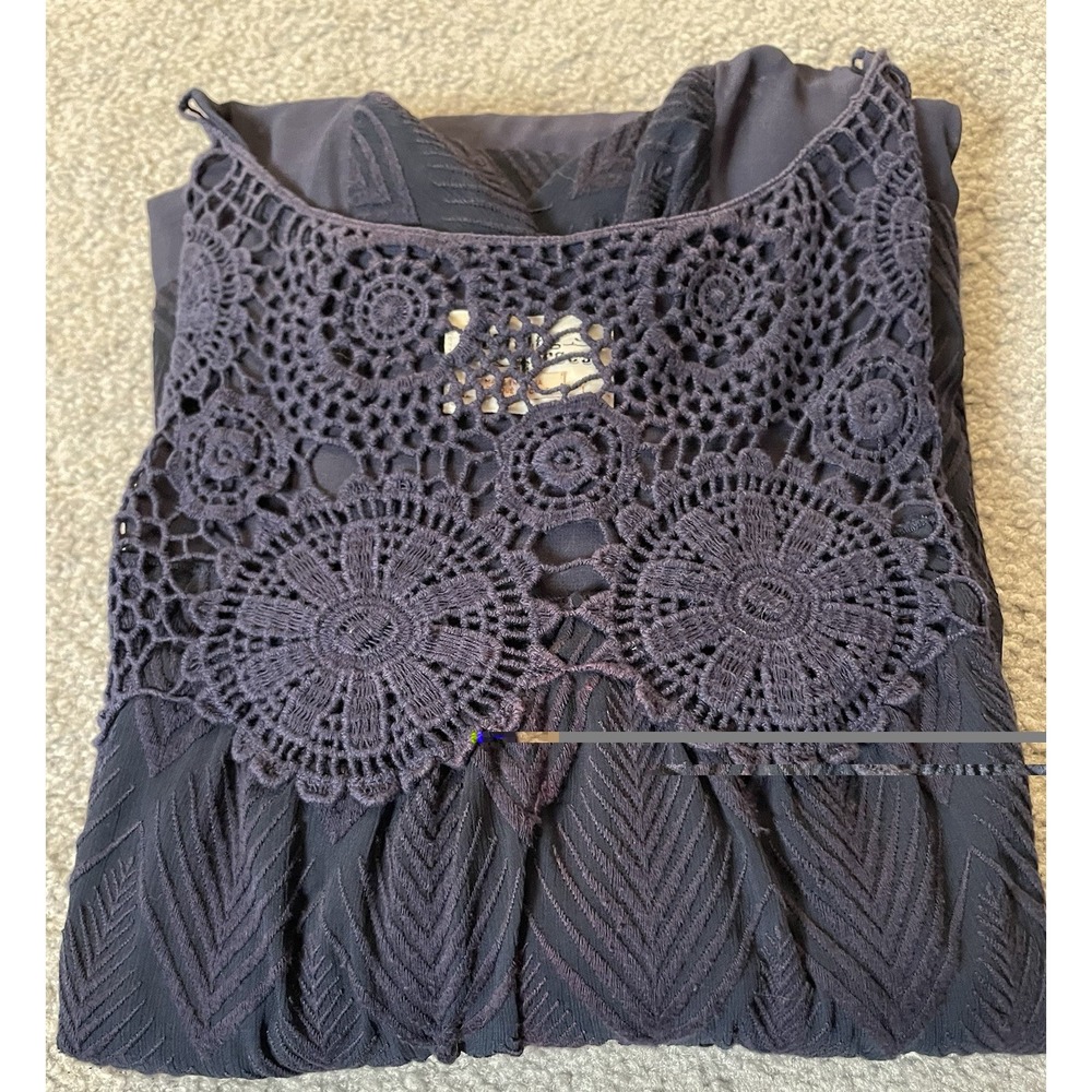 Anthropologie Holding Horses Mini Dress L Textured Floral Embroidery Blue Boho - Picture 15 of 15